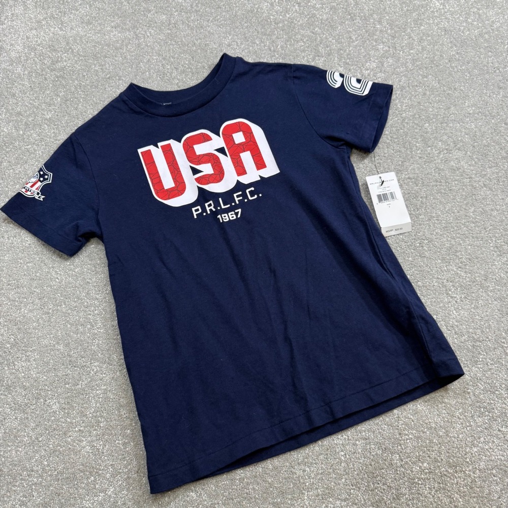 Polo Sport Ralph Lauren Kids 7 USA Graphic‎ TShirt French Navy Blue NWT Flaw